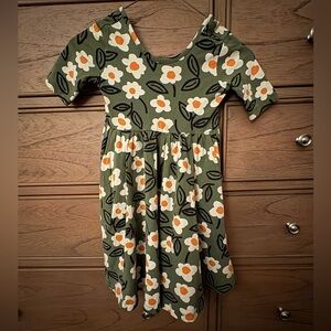 Hanna Andersson Green Floral Skater Dress with Pockets